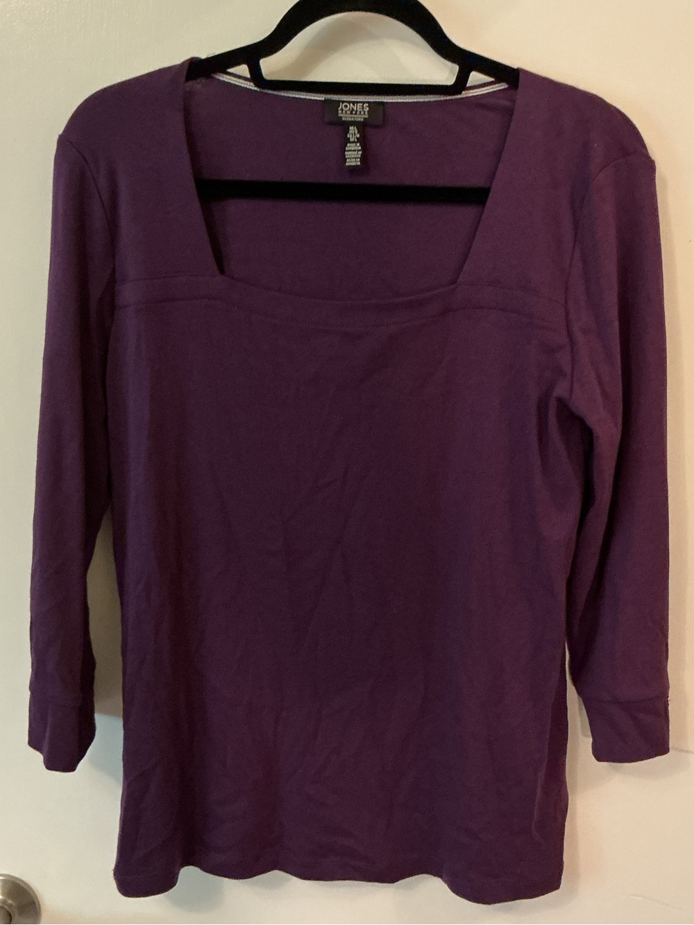 Jones New York Deep Purple Square-Neck Long Sleeve Top